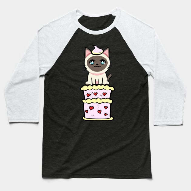 Funny siamese cat jumping out of a cake Baseball T-Shirt by Pet Station